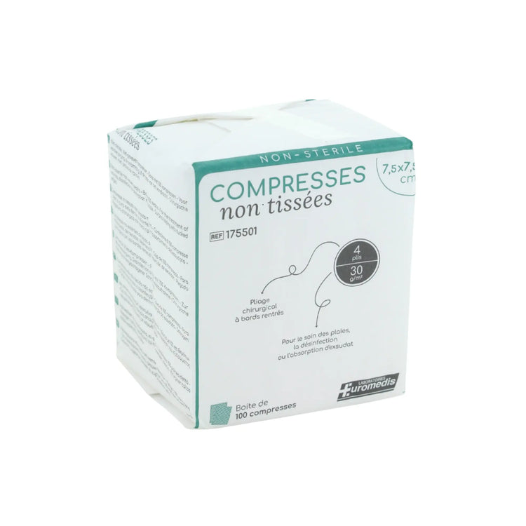 Compresses non-tissées non stériles - 30g/m2 - Boîte de 100 - Plusieurs dimensions - Euromédis Euromédis 