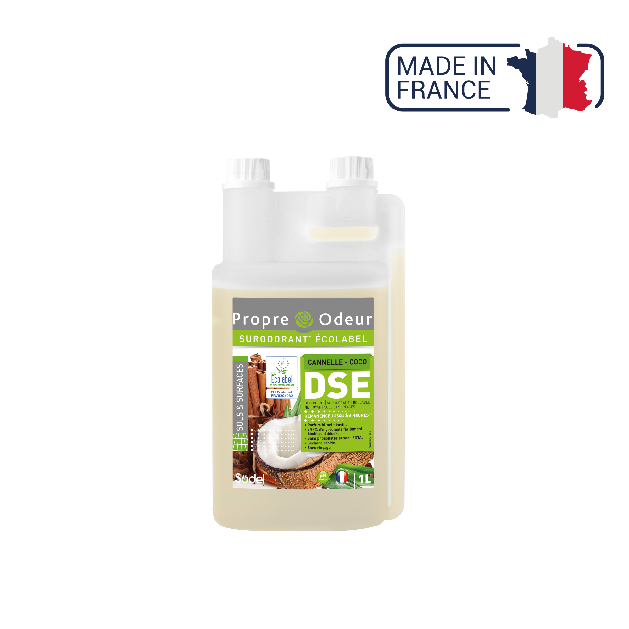 DSE - Détergent Surodorant Ecolabel - 3 parfums - 1L ou 5L - Sodel Exeol 