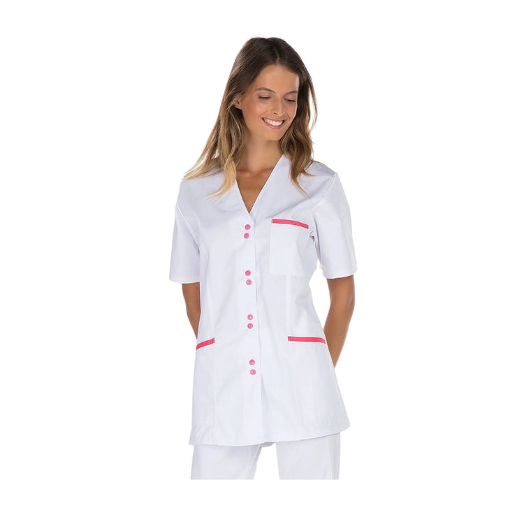 Ella - Tunique - Manches courtes - Femme - 75 cm My Blouse  Sergé-Blanc-Fuschia-T6-XXXL