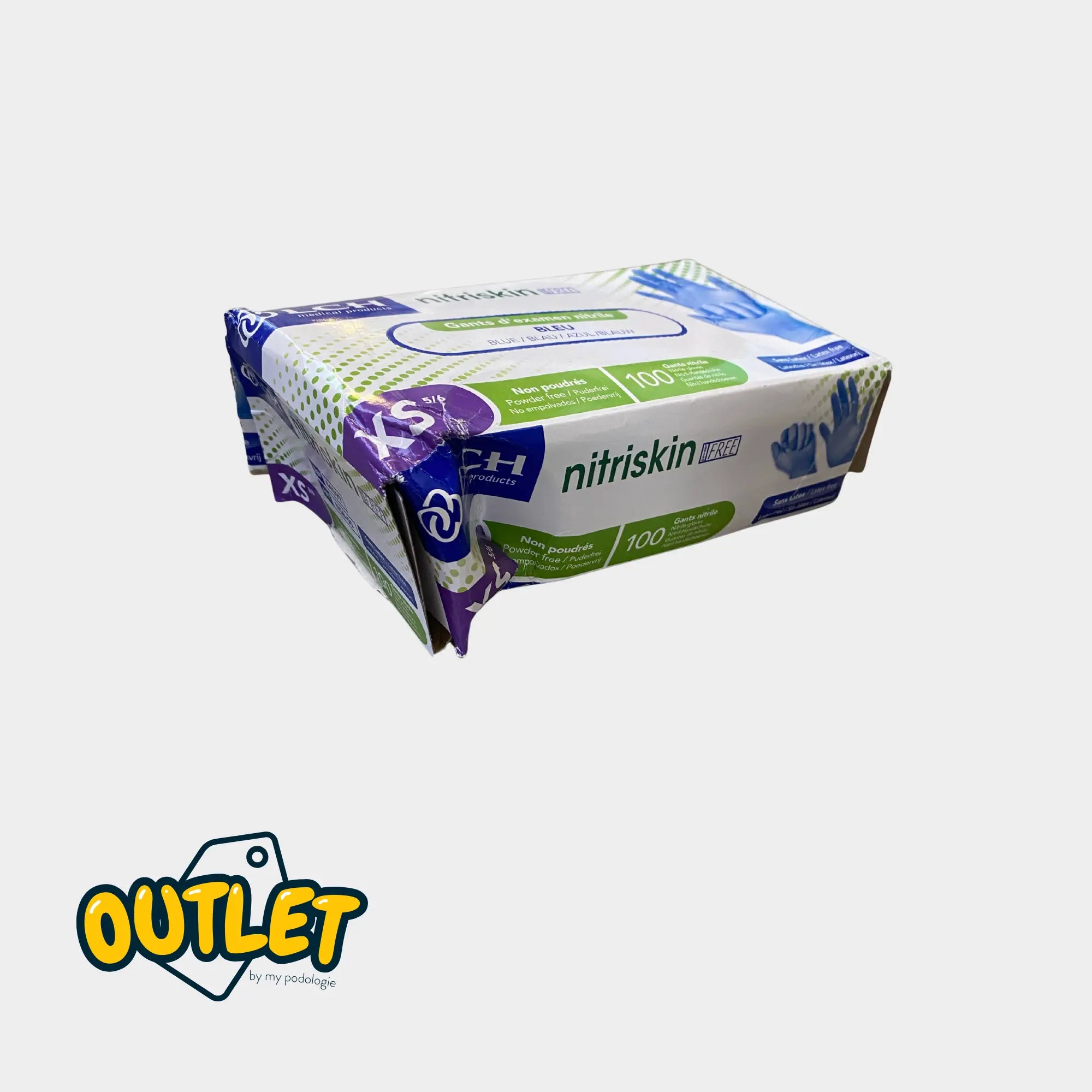 Gants d'examen - Nitrile - Sans poudre - Ambidextres - Boite de 100 - My Podologie // Avec défaut Destockage 