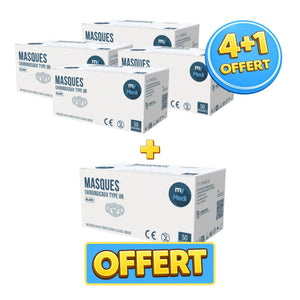 Pack 4+1 boîtes de 50 masques chirurgicaux rose ou blanc - 3 plis de type IIR - Norme EN14683 - Certification CE - My Médical My Medical 