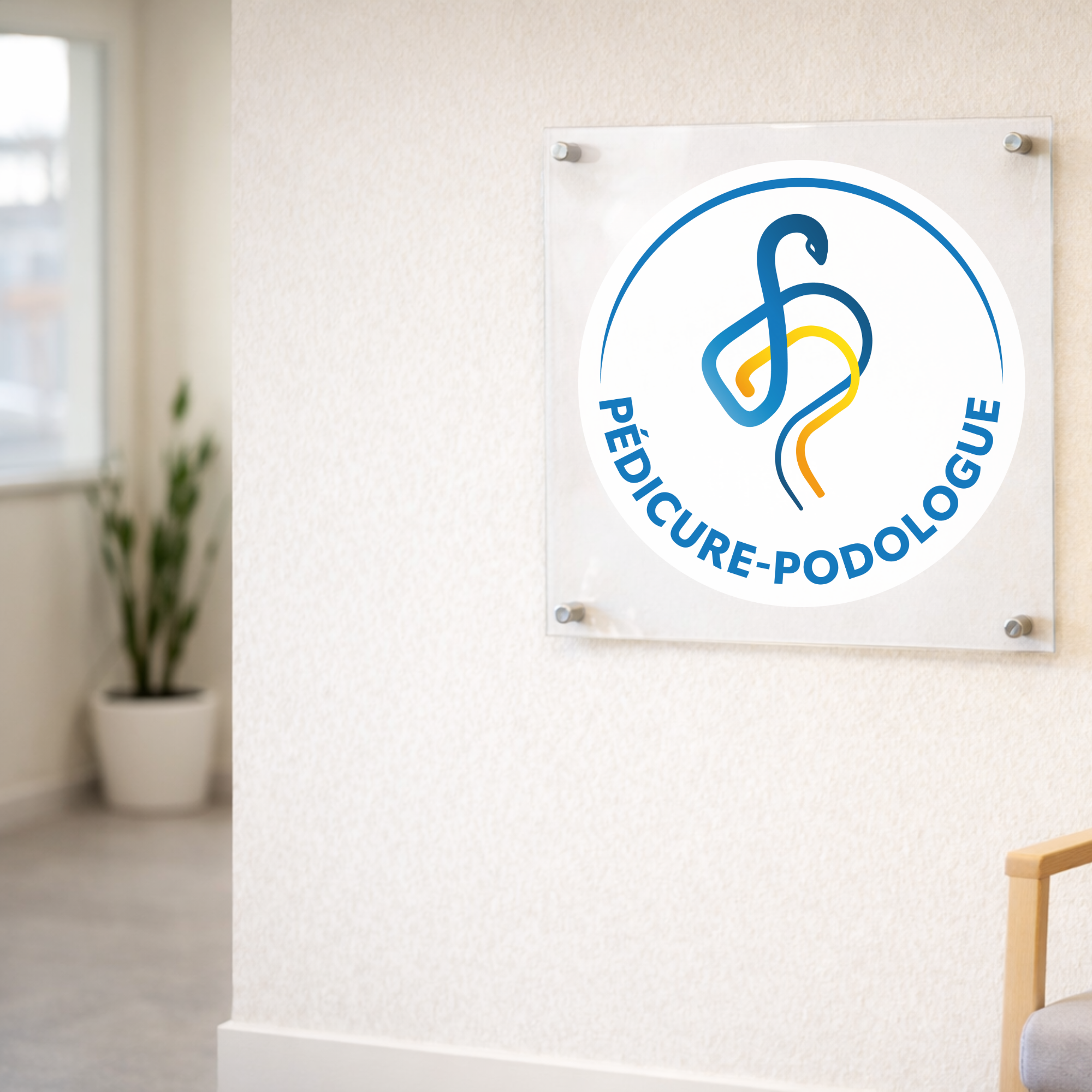 Pedicure-podiatrist plaque with official logo - Plexiglas 45x45cm - Without spacers My Podologie 